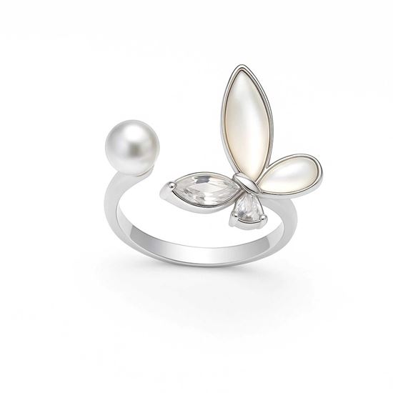 Immagine di Anello  madreperla  acciaio inox  regolabile-Fly Perla