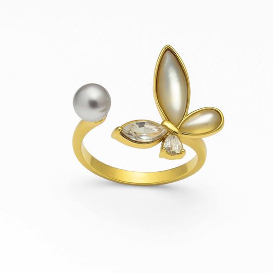 Immagine di Anello  madreperla  acciaio inox  regolabile-Fly Perla