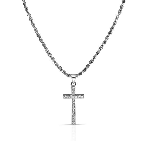 Immagine di Collana Acciaio Inox Zirconi Unisex - Croce Grande