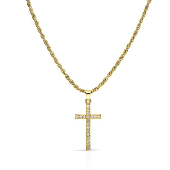 Immagine di Collana Acciaio Inox Zirconi Unisex - Croce Grande