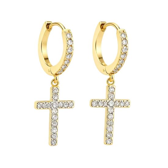 Immagine di Orecchini  Croce Acciaio Inox Zirconi Elegante Unisex - Croce Brilla