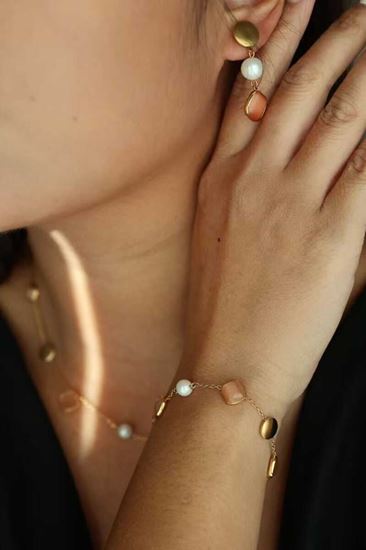 Immagine di Orecchini Pietra Perla Elegante Donna Acciaio Inox Oro - Barcelona