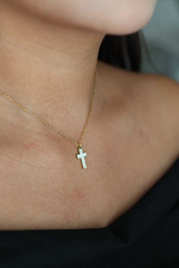 Immagine di Collana Acciaio Inox Croce Unisex  - Croce Madreperla