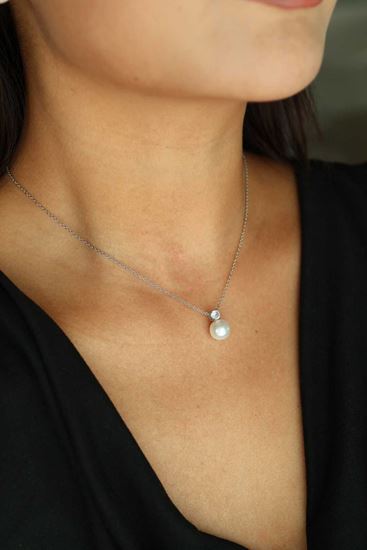 Immagine di Collana Simple Perla Sintetica Zirconia Donna Elegante Acciaio Inox - Unique Perla