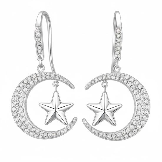 Immagine di Orecchini Stella Luna Zirconia elegante donna  -  Sirra