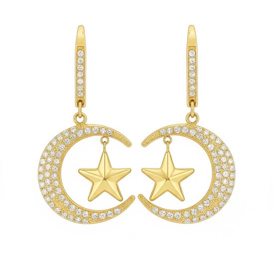 Immagine di Orecchini Stella Luna Zirconia elegante donna  -  Sirra