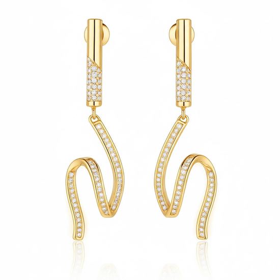 Immagine di Orecchini Pendenti filo Ricciolo Zirconi Elegante Donna - Kaya