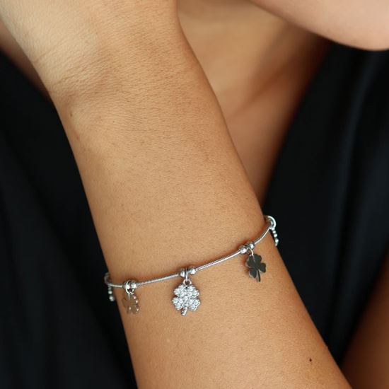 Immagine di Bracciale quadrifoglio portafortuna in acciaio   -Quadrifoglio