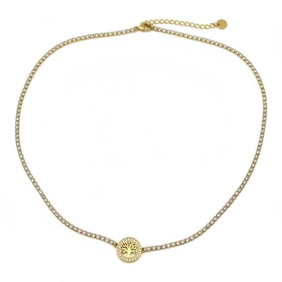 Immagine di Collana Albero di Vita Acciaio Inox Brillantini Zirconi - Tree Life