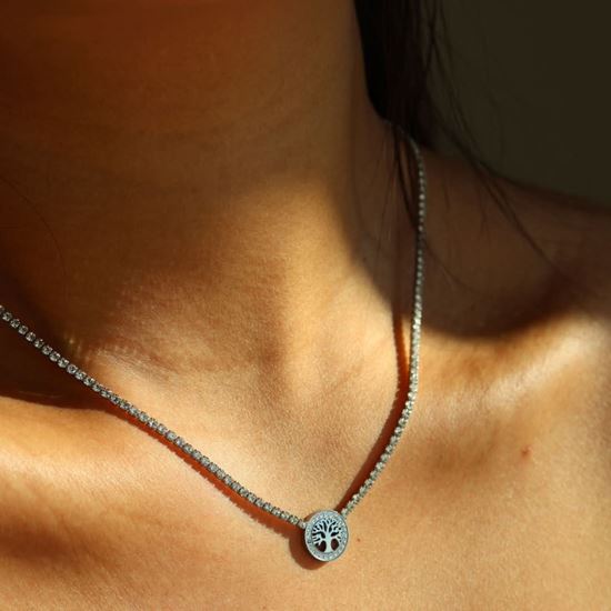 Immagine di Collana Albero di Vita Acciaio Inox Brillantini Zirconi - Tree Life