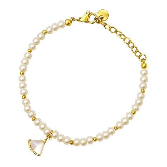 Les Poulettes Bijoux Bracciale Tondo Madreperla Avorio - Placcato Oro 3 Micron In Cofanetto Regalo