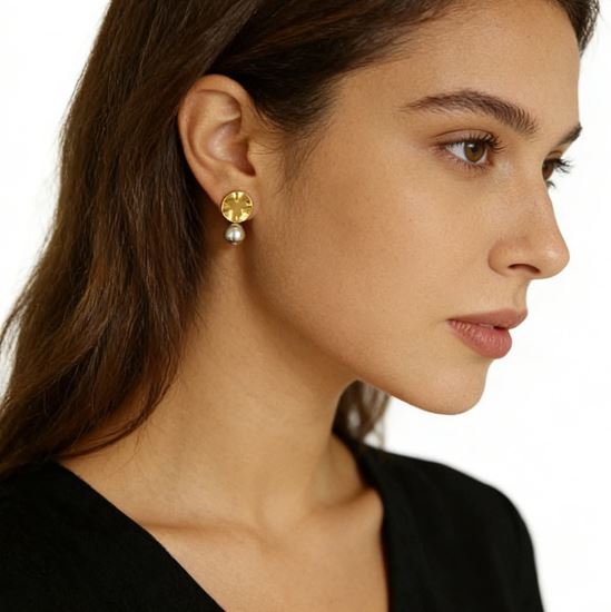 Immagine di Orecchini Pendenti Cerchio Ball Acciaio Inox Donna - Dorthy Duo