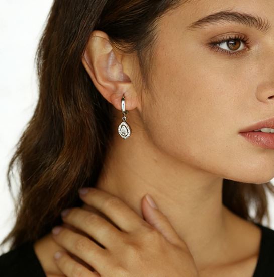 Immagine di Orecchini pendente a Goccia Zirconi Acciaio Inox Elegante Donna - Luminosa Goccia