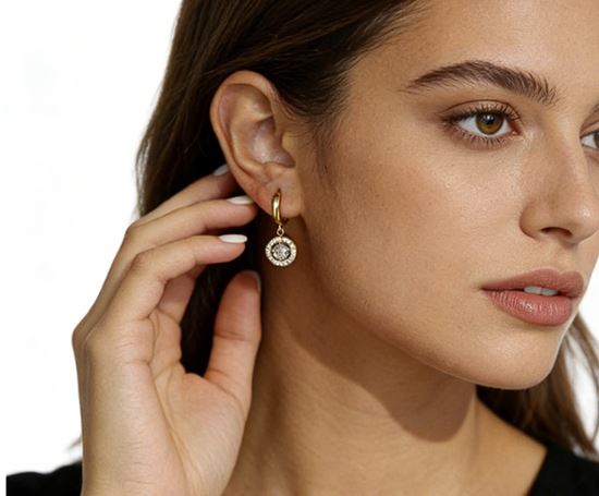 Immagine di Orecchini Pendente tondo Zirconi Elegante Donna -  Luminosa Sfera
