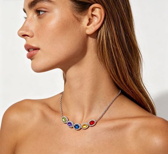 Immagine di Collana  Acciaio Inox Zirconi Gemma Sintetica Donna - Rainbow silver