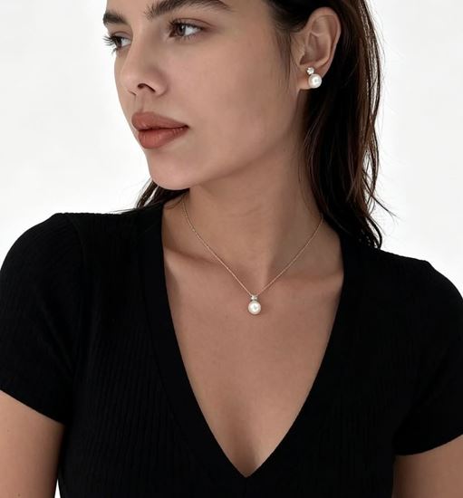 Immagine di Collana Simple Perla Sintetica Zirconia Donna Elegante Acciaio Inox - Unique Perla