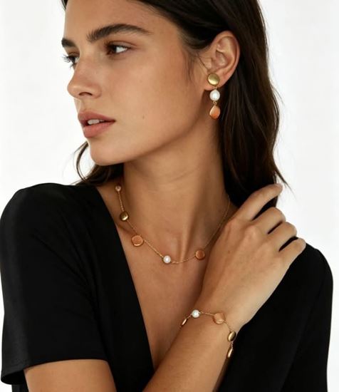 Immagine di Orecchini Pietra Perla Elegante Donna Acciaio Inox Oro - Barcelona