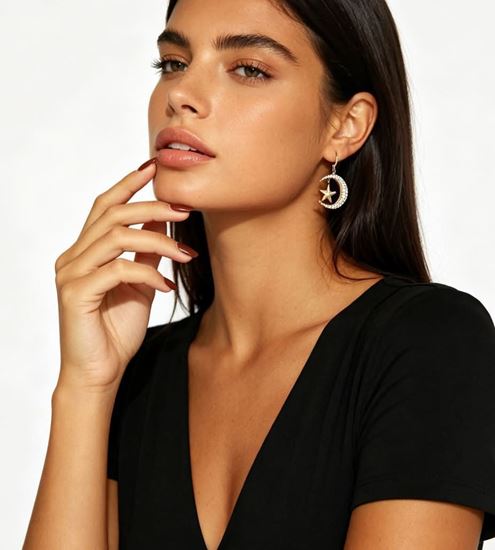 Immagine di Orecchini Stella Luna Zirconia elegante donna  -  Sirra
