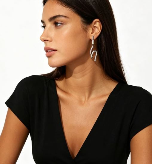 Immagine di Orecchini Pendenti filo Ricciolo Zirconi Elegante Donna - Kaya